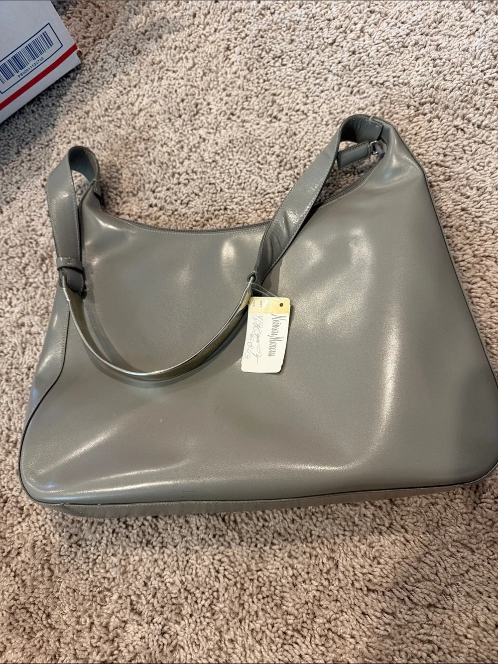 Vintage Prada Smooth Grey Leather Shoulder Hobo